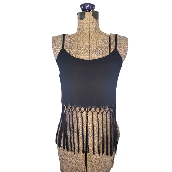 Solemio Tops - Black Solemio crop tank top with fringe